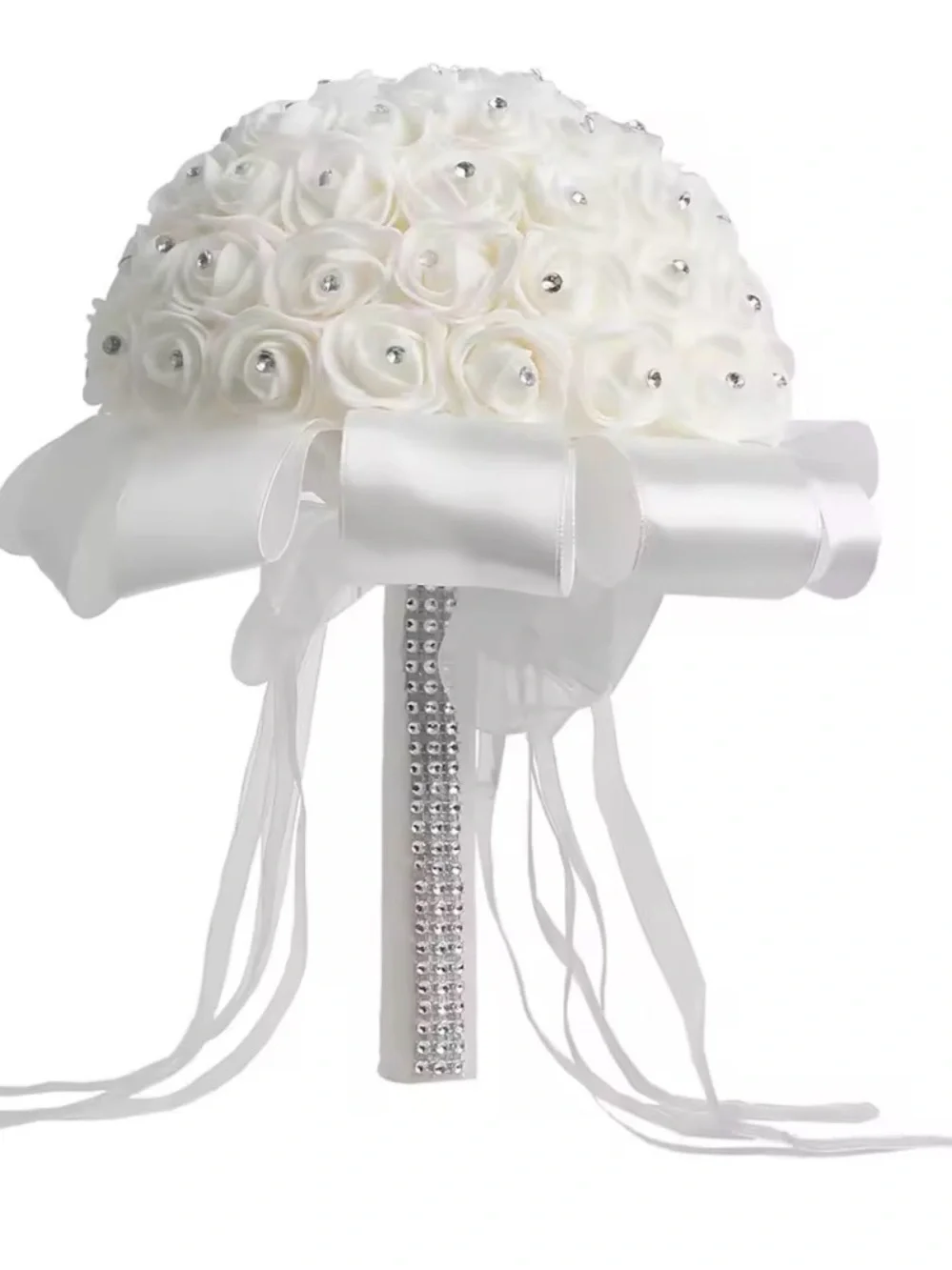 White Bridal Rose Pomander with Satin Ribbon Handle